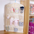 16 Pockets Clear Hanging Bag Socks Tie Bra Underwear Rack Hanger Storage Organizer Foldable Wardrobe Wall Door Back Hanging Bags. 