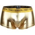Mens Leather Underwear Boxers Bright Gold Crotchless Boxer Shorts Men U Convex Low Waist Male Boxershorts Underpants. 