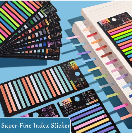 300Pcs/Set%208%20Styles%20Very%20Thin%20Long%20Strip%20Index%20Stickers%20Universal%20PET%20Sticker%20Fluorescent%20Transparent%20Thin%20Strip%20Index%20Stickers%20Reusable%20Marker%20With%20Key%20Bookmark%20-%20Image%204
