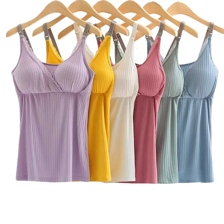 (New)%20women%20Maternity%20Nursing%20tank%20top%20breastfeeding%20tee%20sling%20solid%20color%20front%20hanging%20buckles%20shirt%20clothes%20-%20Image%202