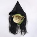 Halloween Horror Old Witch Mask with Hat Cosplay Scary Clown Hag Latex Masks Green Face Big Nose Old Women Costume Party Props.