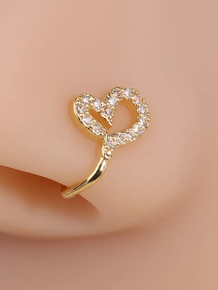 1pc Heart Non-Pierced Copper Inlaid Zircon U Shape Nose Pin Nose
