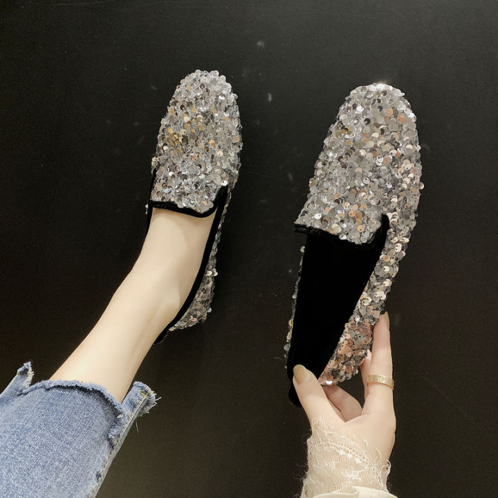 Social%20Gommino%20Women's%20Korean-Style%20Summer%20New%20Flat%20Internet%20Celebrity%20Student%20Sequined%20Loafers%20Slip-on%20Loafer%20Shoes%20-%20Image%203