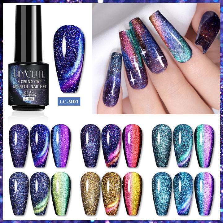 LILYCUTE%207ml%20Colorful%20Double%20Light%20Cat%20Magnetic%20Gel%20Nail%20Polish%20Sparkling%20Rainbow%20Glitter%20Semi%20Permanent%20Nail%20Art%20UV%20Gel%20Varnish%20-%20Image%204
