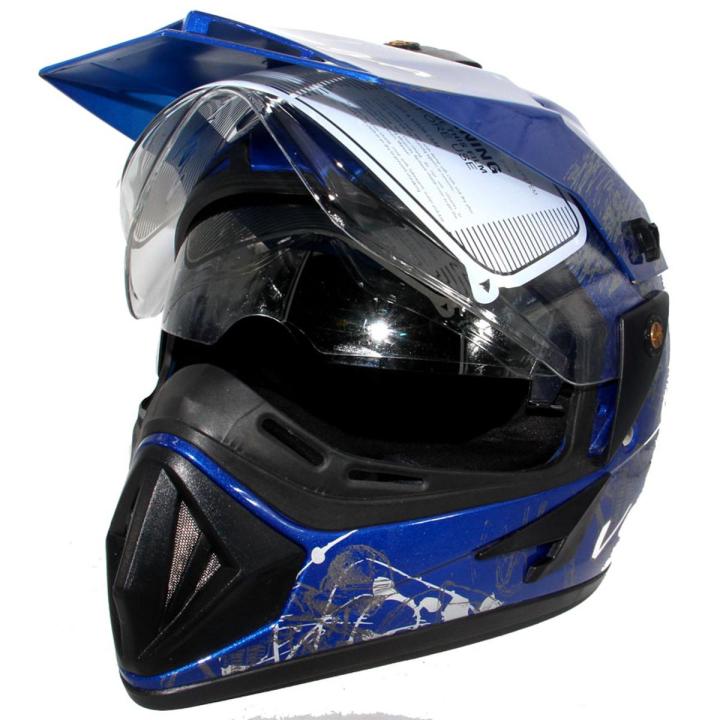 Vega Off Road Sketch Full Face Graphic Helmet-Blue and Silver