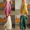 Women Summer Cotton Linen Pants Casual Fashion Elastic Waist Wide Leg Pants Elegant Straight Trousers. 