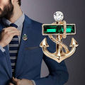Crystal Stoned Anchor Brooch For Men's Suit Pin Fashion Accessories. 
