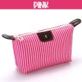 Large Capacity Nylon Stripe Cosmetic Zipper Bag Waterproof Toiletry Skincare Organizer Pouch Portable Travel Accessories. 
