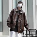 Hong Kong Style Leather Jacket Men Loose Fitting Men's Clothing Trendy Brand PU with Lapel Collar Coats Spring Autumn Seasons.