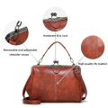 Vintage Handbags For Women Fashion Kiss Lock Slip Purse Stitching Texture Crossbody Bag.