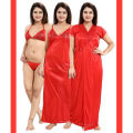 Silk Four Part Nighty - Premium Night Dress for Women - Comfortable Wear - Embrace in All-Season Comfort and Timeless Elegance.
