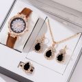 Stylish New Ladies 5pcs Set Watches Simple & Elegant Design Black Women Watch For Personal Use Or Gift Birthday Party. 