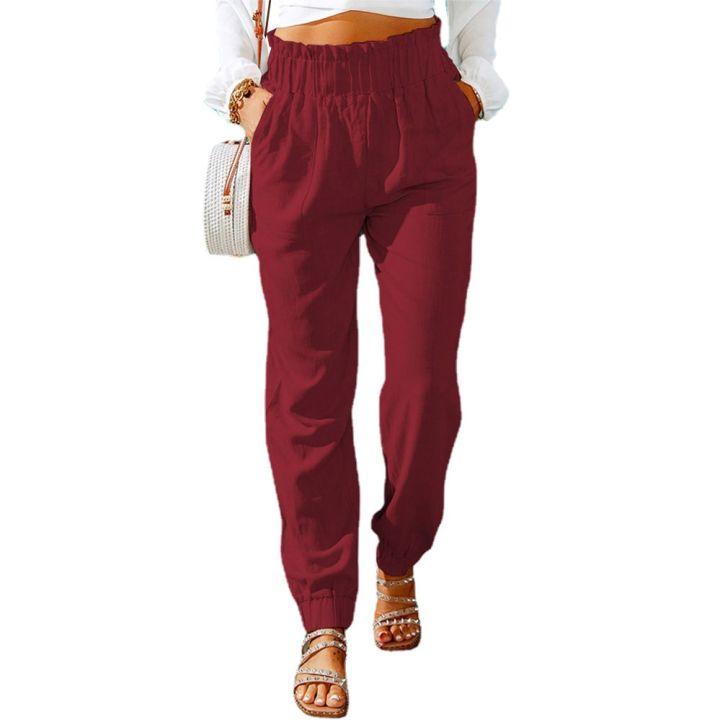 European%20and%20American%20Women's%20Casual%20Pants%20Spring%20New%20Solid%20Color%20Flounces%20Elastic%20Belt%20Leg%20Pants%20Women%20Drawstring%20Sweatpants%20-%20Image%206