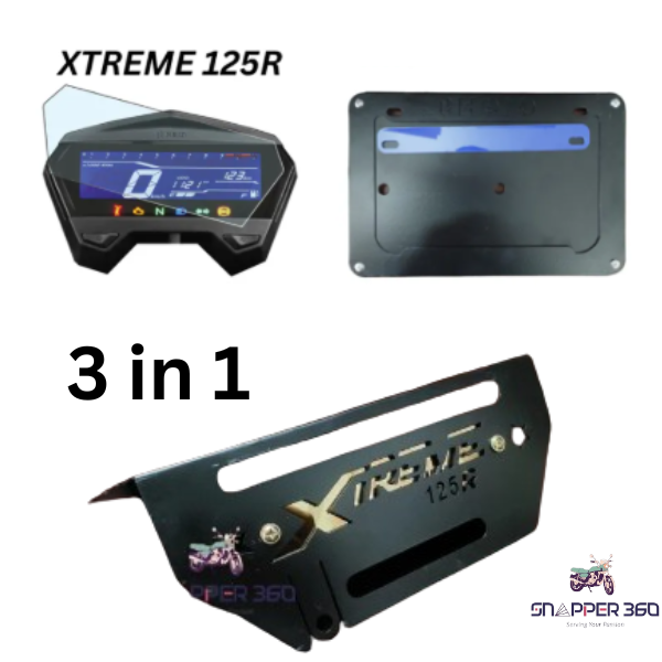 3-in-1 Hero Xtreme 125R Combo Pack: Digital Meter Screen Protector, Heavy-Duty MS Steel Silencer Guard & Metal License Number Plate Frame – Premium Bike Accessories Kit