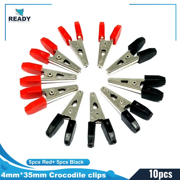10pcs- Crocodile clips Alligator clips for Electronics work Red and Black - Material: Metal Size:4x35mm Durable and Stable