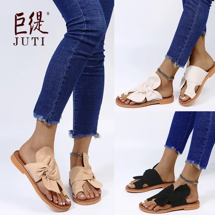 Juti%20spot%202021%20spring%20summer%20autumn%20foreign%20trade%2043%20large%20size%20wish%20roman%20flat%20bow%20ladies%20sandals%20-%20Image%202