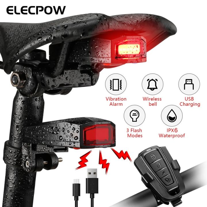 Elecpow Bicycle Burglar Alarm Taillight Smart Brake Sensing Wireless Waterproof Remote Control USB Charge Bike Rear Light Horn