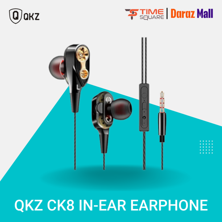 Qkz Ck8 Wired Headphones Dual Moving Coil Headset Heavy Bass Stereo Music In-Line Control Earphones With Microphone Storage Box - Headphone