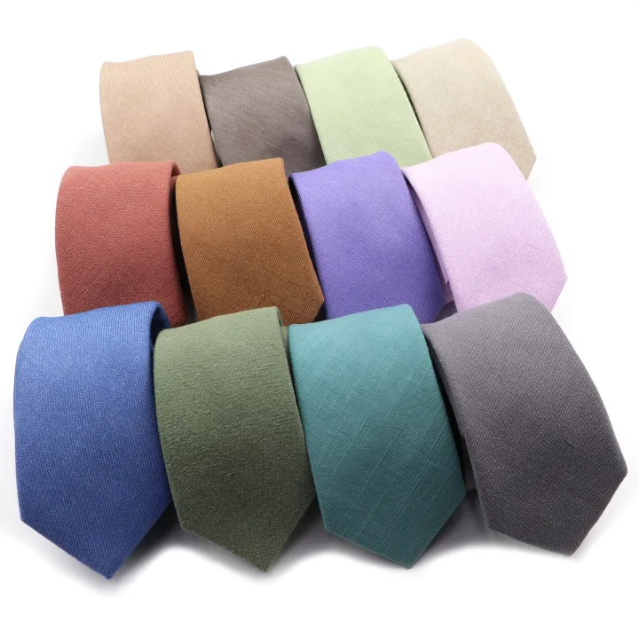 New%20Colorful%20Men's%20Solid%20Color%20Necktie%20100%25%20Cotton%206.5CM%20Skinny%20Pink%20Green%20Sky%20Blue%20Wedding%20Party%20Tie%20Gift%20Cravat%20Men%20Accessory%20-%20Image%203