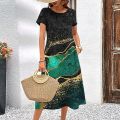 Summer Womens Dresses 3d Textured Print Short Sleeve Female Clothes Fashion Loose A-Skirt 2023 New Oversized Lady Classy Dresses.