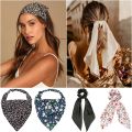 2023 Chiffon Printing Flower Bandana Hair Scarf Headband for Women Vintage Long Ribbon Scrunchie Beach Bandanas Hair Accessories. 