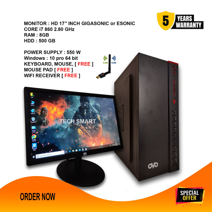 Intel Core i7 8MB Cache RAM 8GB HDD 500GB Graphics 4GB (Internal + External) Gaming PC 64 Bit And  'Monitor 17 inch'  New Full Desktop Computer