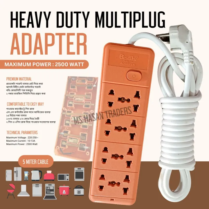 Heavy Duty Multiplug Adapter 2500watt load capacity for- TV Freeze ...