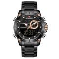 NAVIFORCE NF9163 Black Stainless Steel Dual Time Wrist Watch For Men - Black. 