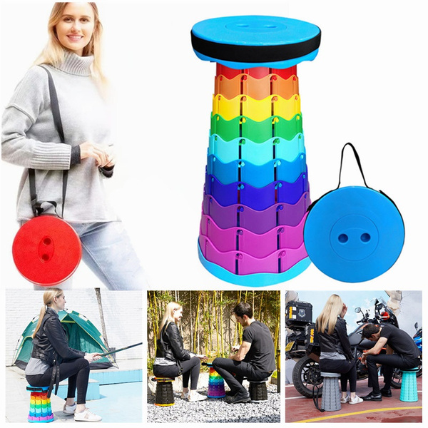 Rainbow Folding Stool Seat Portable Retractable Telescopic Camping Fishing Travel Chairs Bix super shop