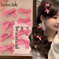 Y2k Small Pink Bowknot Hairpin Korean Sweet Ribbon Bow Hair Clips Women Side Bangs Barrettes Fashion Accessories. 