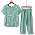 Middle-Aged and Elderly Women's ClothingTSummer Imitation Cotton and Linen Mother's Clothes Two-Piece Suit Mother-in-Law60Years Old70GrandmaTT-shirt Pants. 