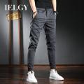 IELGY Elastic Waist Casual Cropped Pants Men's Slim Fit Feet British Art Plaid Men's Pants Gray Pants Thin Pants. 