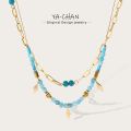 YACHAN Boho Blue Acrylic Bead Layered Necklace for Women Vintage Charms Stainless Steel Jewelry. 