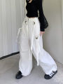 American White Spicy Girl Workwear Pants Women'S Design Sense Drawstring Pockets Loose Fitting Wide Leg Casual Pants. 