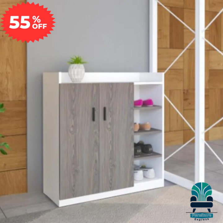 Shoe Rack with Cover Shoe Shelf Laminated Board (Finish Color - Albino and White) - Furniture Express