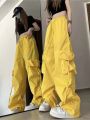 Women Y2K Korean Cargo Pants Hip Hop Loose Causal Wide Leg Pants Fashion High Waist Baggy Streetwear Multi Pockets Sweatpants.