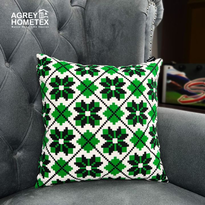 Exclusive Cushion Cover, Green & Black, (20″x20″), Only Cover