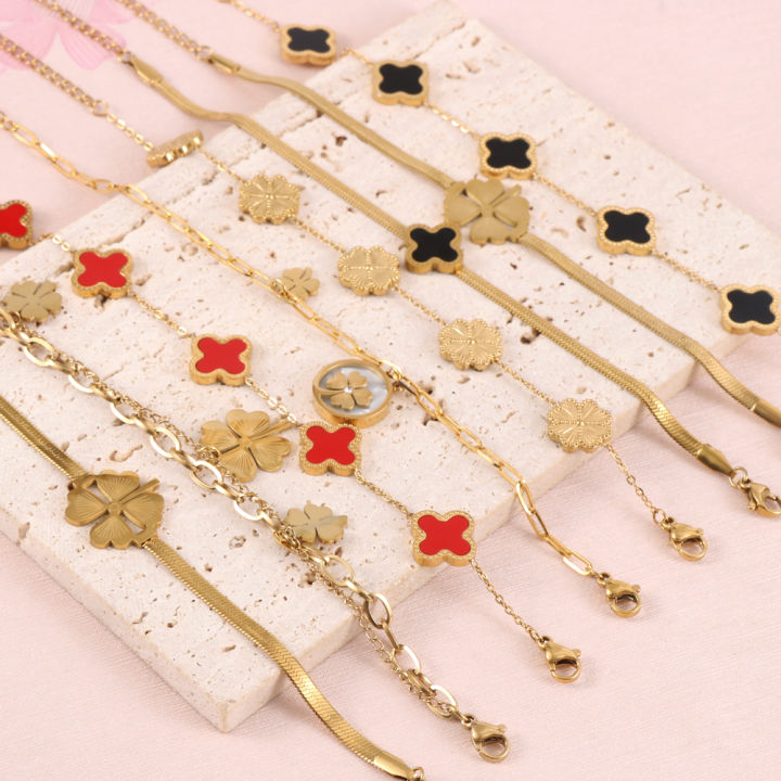 Nabest Stainless Steel Four Leaf Clover Bracelets Women non Tarnish Jewelry Gold Plated Clovers Bracelet collections