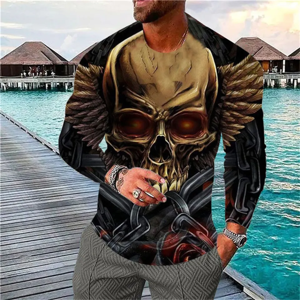 Vintage Long Sleeve T Shirt For Men 3d Skull O-neck Tees Tops Street Hip  Hop T-shirts Oversized Tee Shirt Men Clothing Camiseta