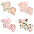 (New) 2 pcs/set ldren E service cotton cartoon print short sleeve back shorts for 0-3 years old kids color. 