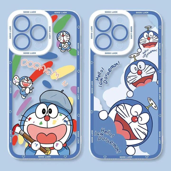 Casing For Realme C53 C55 C35 C33 C30 C11 2021 C20 C12 C15 C21Y C25Y C21 cover Angel Eyes Crystal Cartoon Doraemon Soft Clear Case Lens Protection Transparent Shockproof Square TPU Silicone Full Protection Cute
