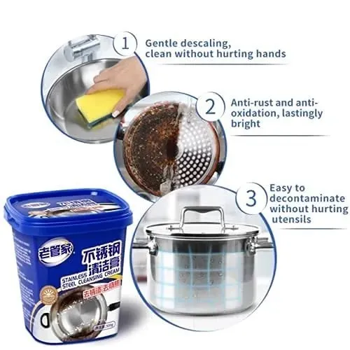 Stainless Steel Cookware Cleaning Paste Household Kitchen Cleaner Washing Pot Bottom Scale Strong (500g)