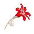 Red lily brooch Simple Rhinestone Big Brooch Pin / Women's brooches party pins Badge for girls Light proo..