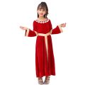 Child Girl Noble Medieval Renaissance Princess Costume Cosplay Red Velvet Kids Fancy Dress Halloween Carnival Party Fantasy.