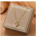 Ocean Heart Zircon Stone Geometric Love Shape Pendant Necklace for Women and Girls, Gold Plated Titanium Chain, Stylish and Elegant Design.
