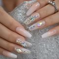 【The road to happiness Store】Luxury Nails Custom Stones Decorated Nail Art Tips Luxe Icy Shape Press On Nails Natural with Glue Sticker. 