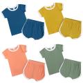 Infant Baby Boys Girl Clothes Set Korean Style Kids Clothing Suit Cotton Solid Short Sleeve T-shirt+Shorts For Summer. 