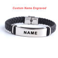 Alien Punk SOS Custom logo Name Engrave Text Leather Bangle Bracelet customize Stainless Steel Bracelets For Women Men ID Bracelet. 