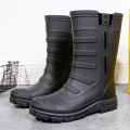 Fashion trend four seasons waterproof shoes men's wear high rain boots with fleece warm non-slip fishing rain boots professional shoes. 