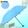 VISHAL Flowering in Water Umbrella for Women Thickened Black Glue Folding Anti-UV Sun/Rain Umbrella Hand Movement Sunshade Tool.